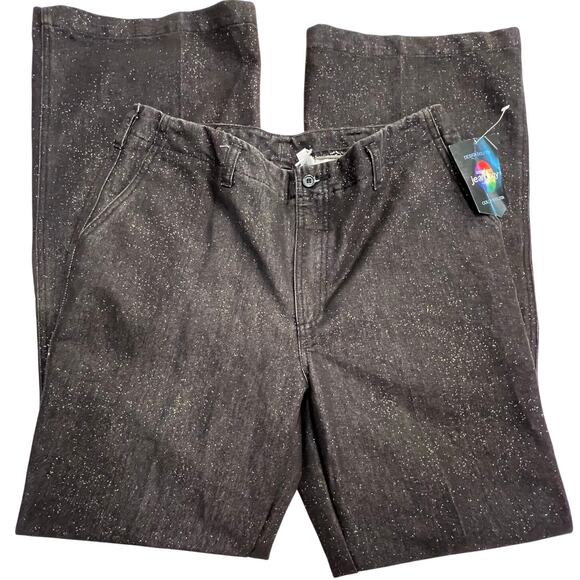 NWT Newport News Jeanology Collection Jeans Black Gold Glitter Women's 14 T Tall - Picture 1 of 14